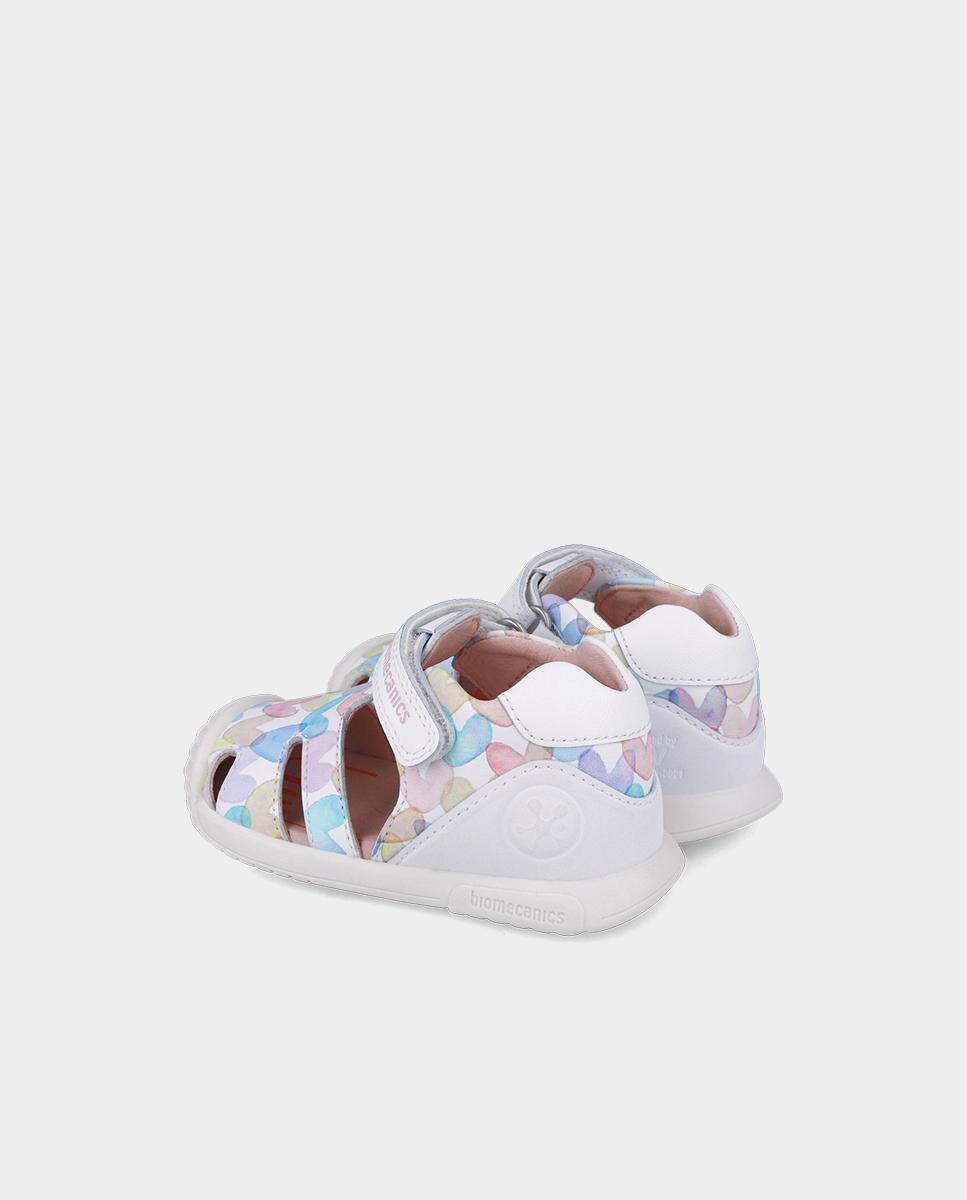 Sandálias Fechadas para Criança em Pele com Corações Biomecanics Branco-3
