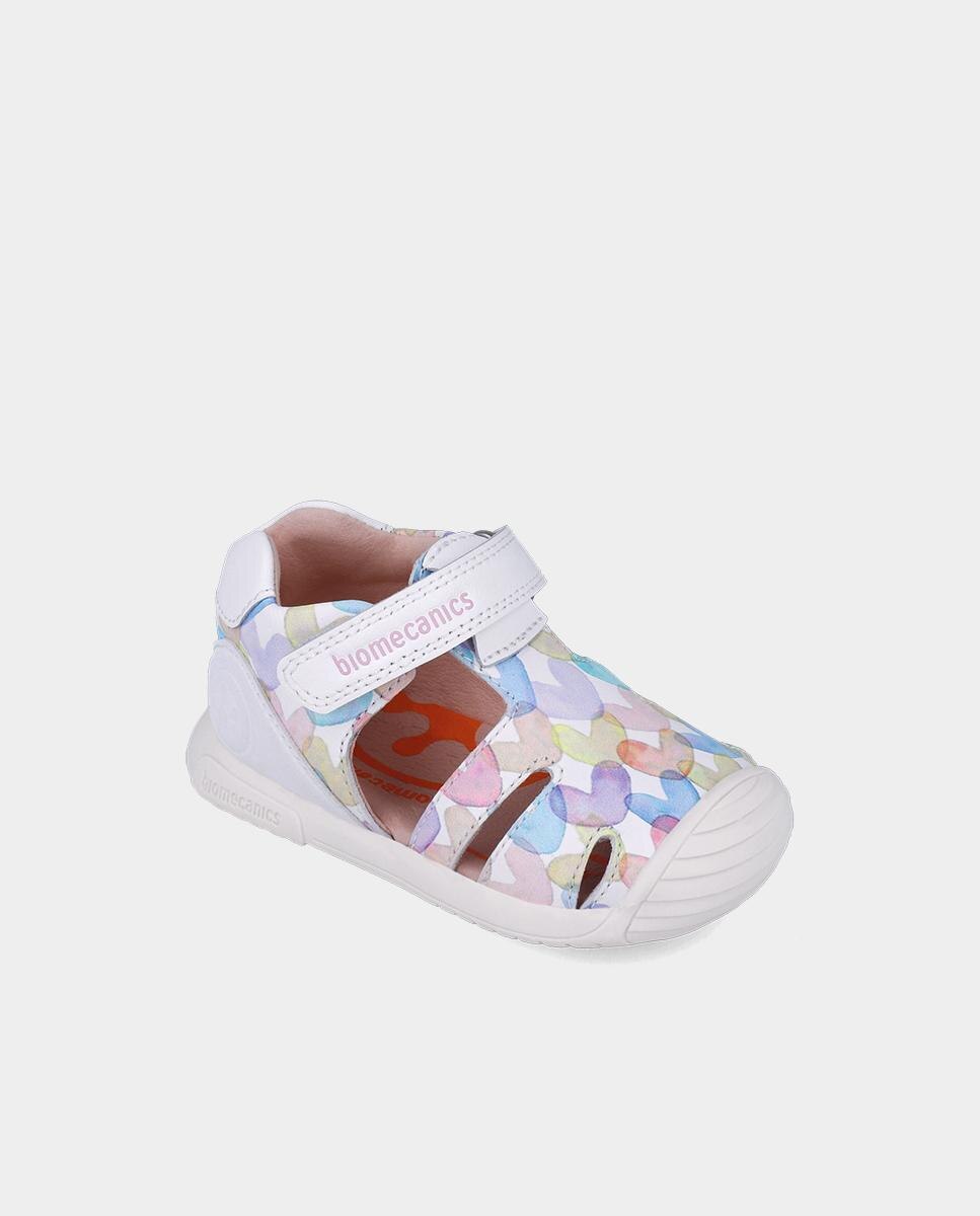 Sandálias Fechadas para Criança em Pele com Corações Biomecanics Branco-4