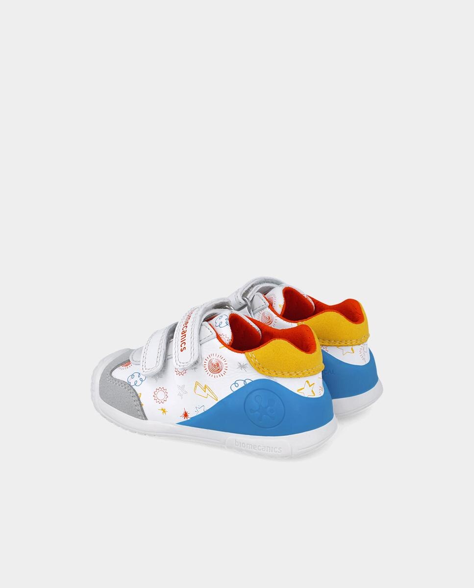 Sapatilhas para Criança de Pele com Fecho Duplo de Velcro e Estampadodo de Estrelas Branco-3