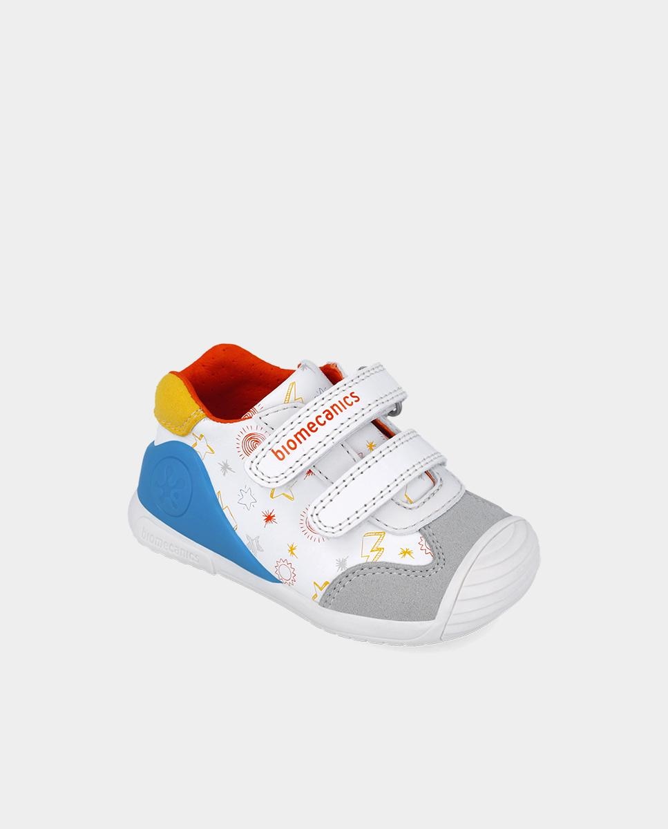 Sapatilhas para Criança de Pele com Fecho Duplo de Velcro e Estampadodo de Estrelas Branco-4