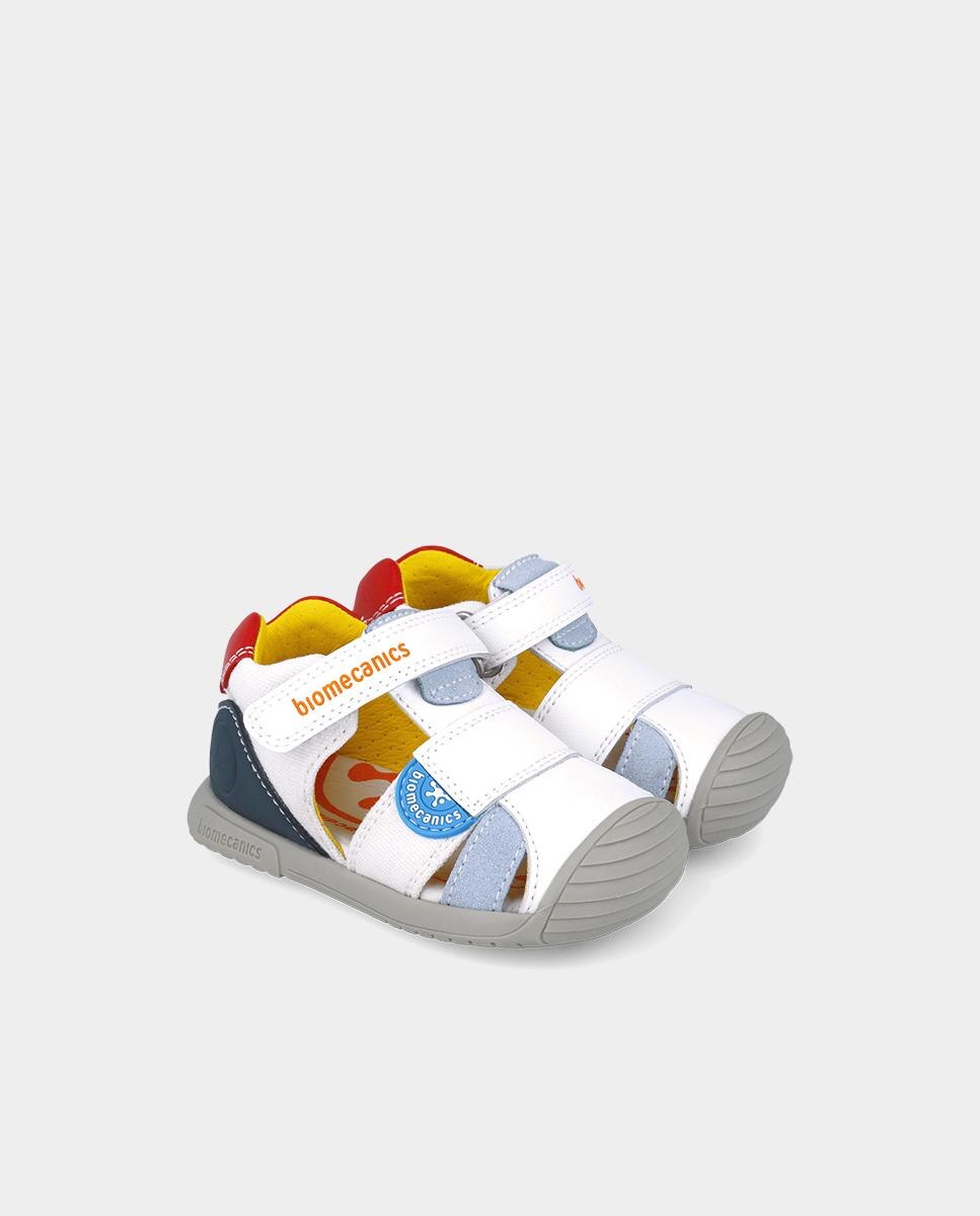 Sandálias Infantis de Pele Fechadas com Fecho de Velcro Biomecanics Branco-2