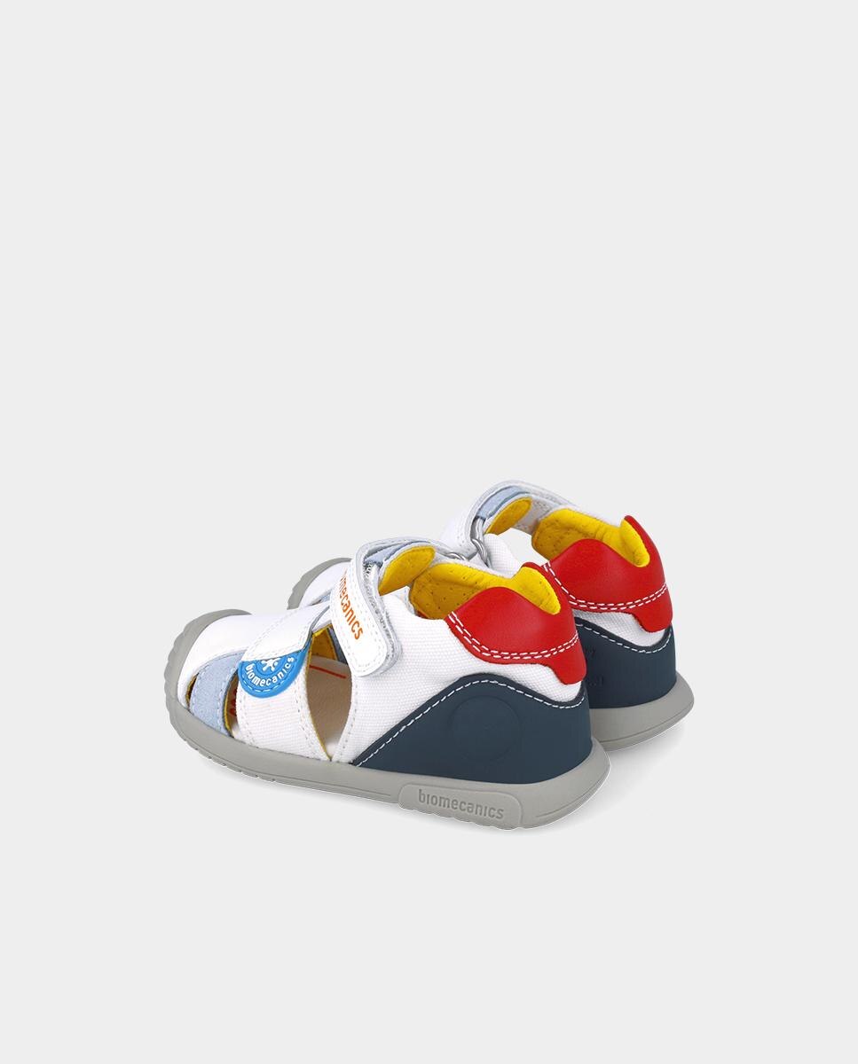 Sandálias Infantis de Pele Fechadas com Fecho de Velcro Biomecanics Branco-3