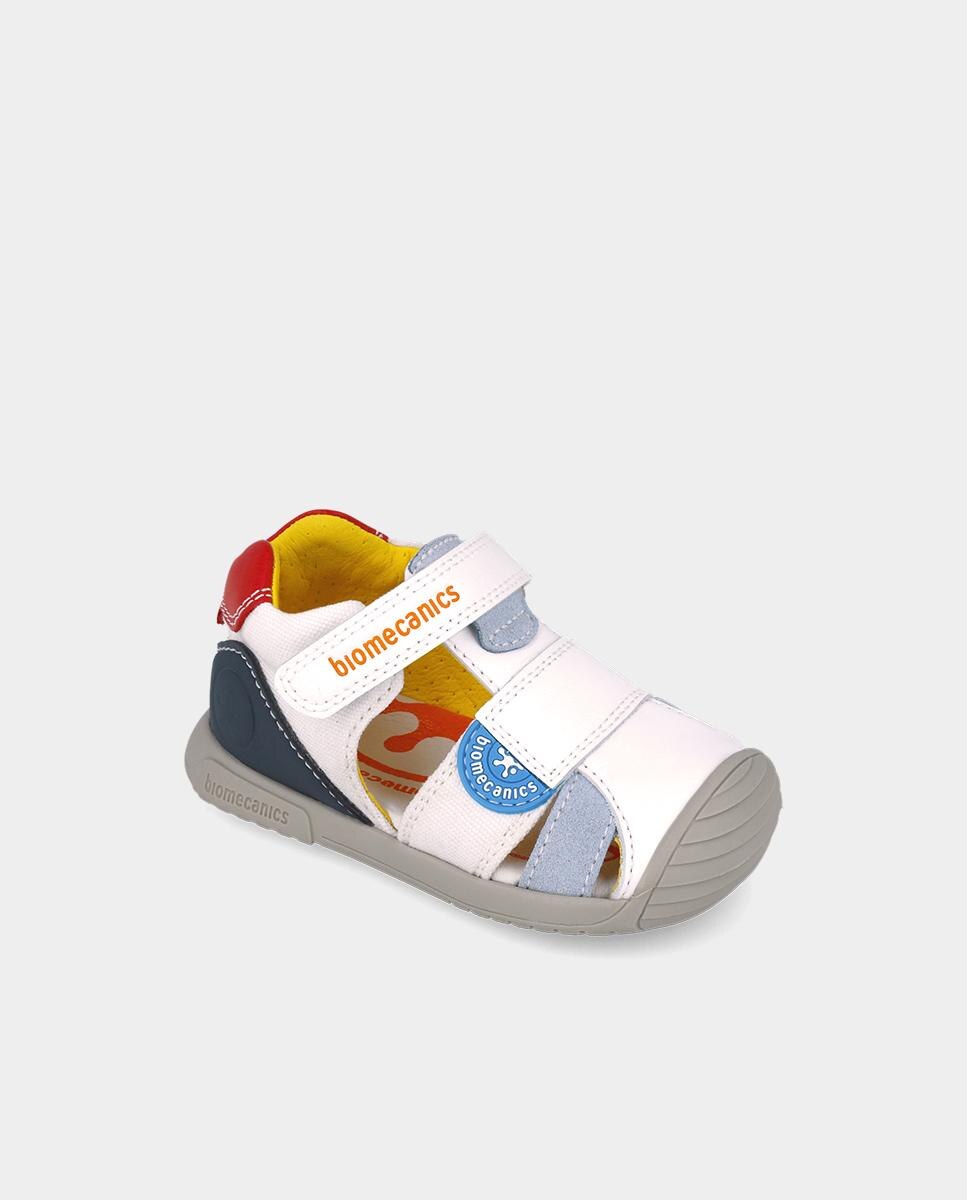 Sandálias Infantis de Pele Fechadas com Fecho de Velcro Biomecanics Branco-4