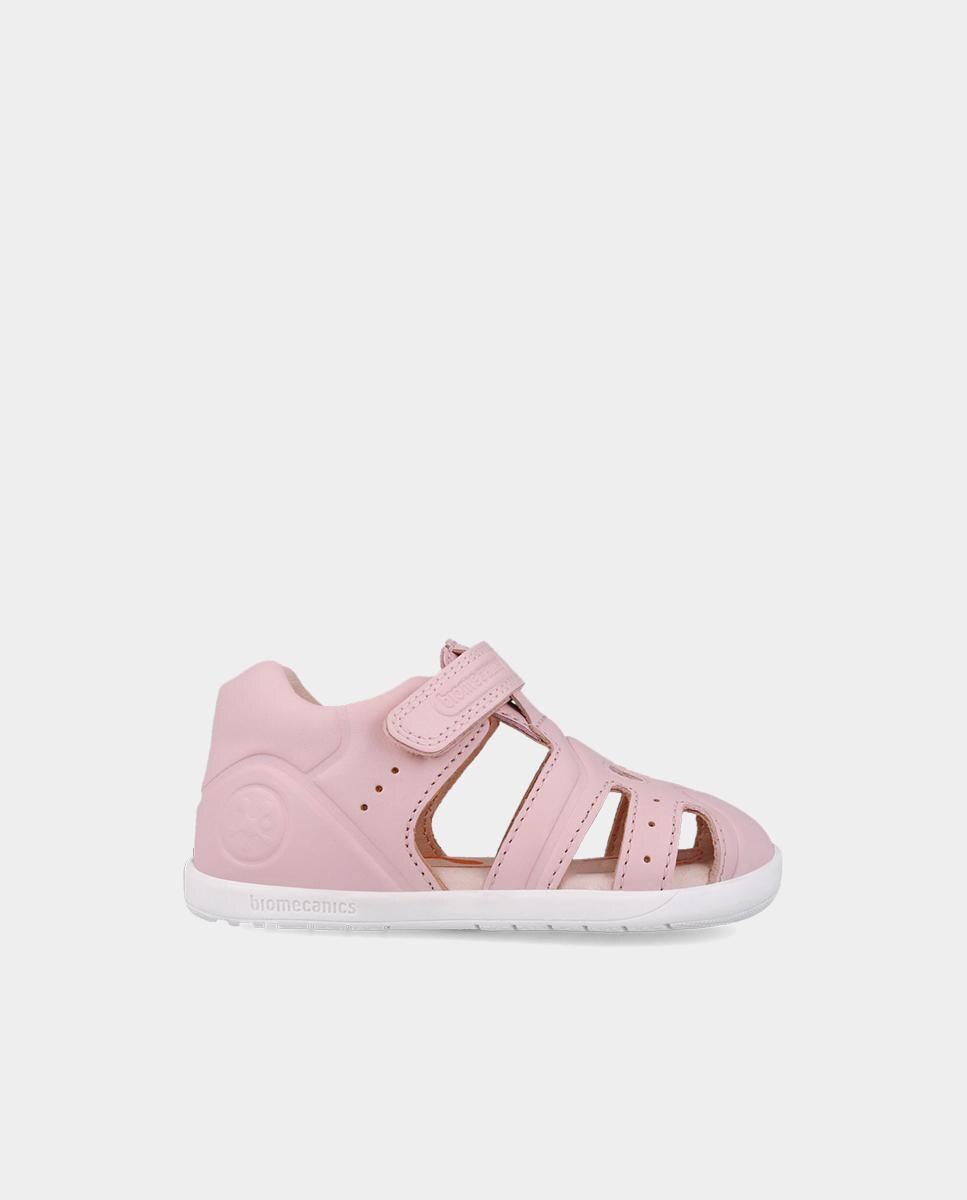 Sandálias Infantis Fechadas de Pele Fabricadas com Materiais Respeitosos e Minimalistas Biomecanics Rosa-1