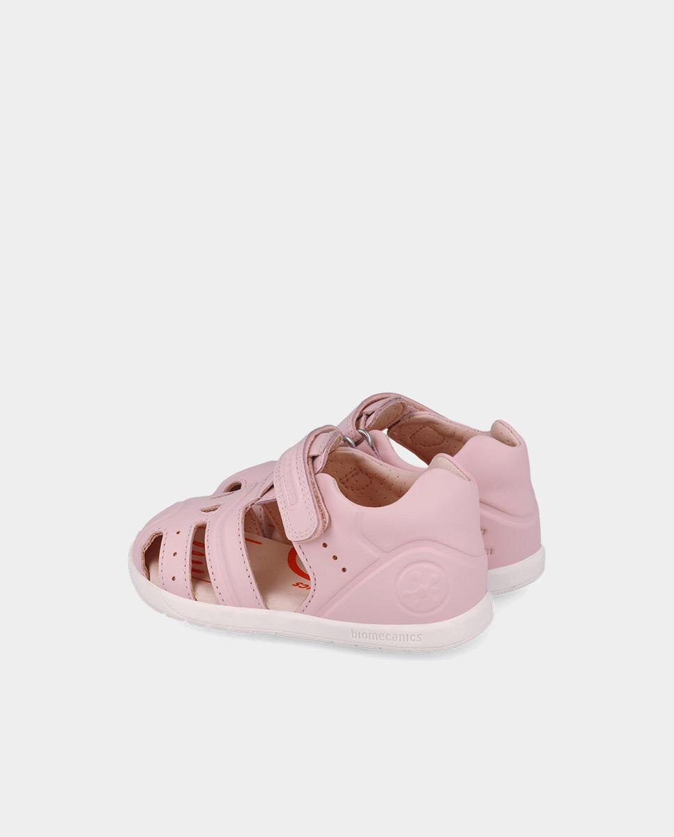 Sandálias Infantis Fechadas de Pele Fabricadas com Materiais Respeitosos e Minimalistas Biomecanics Rosa-5