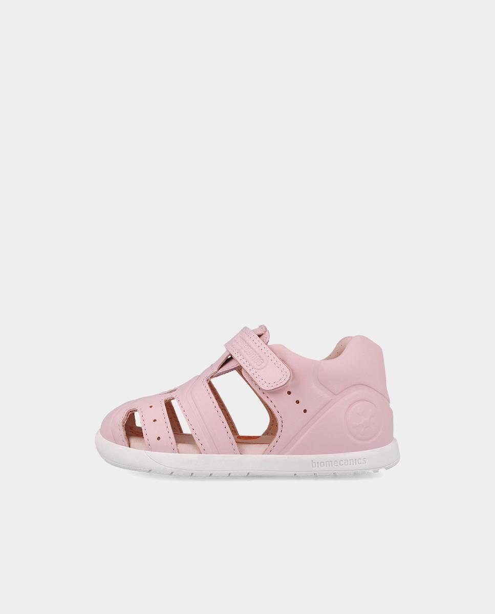 Sandálias Infantis Fechadas de Pele Fabricadas com Materiais Respeitosos e Minimalistas Biomecanics Rosa-6