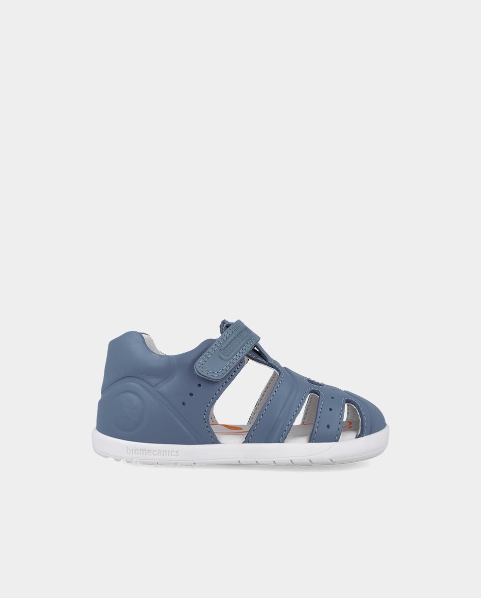 Sandálias Infantis Fechadas de Pele Fabricadas com Materiais Respeitosos e Minimalistas Biomecanics Azul-1