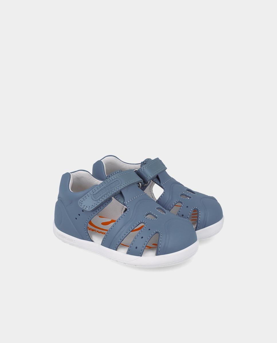 Sandálias Infantis Fechadas de Pele Fabricadas com Materiais Respeitosos e Minimalistas Biomecanics Azul-2