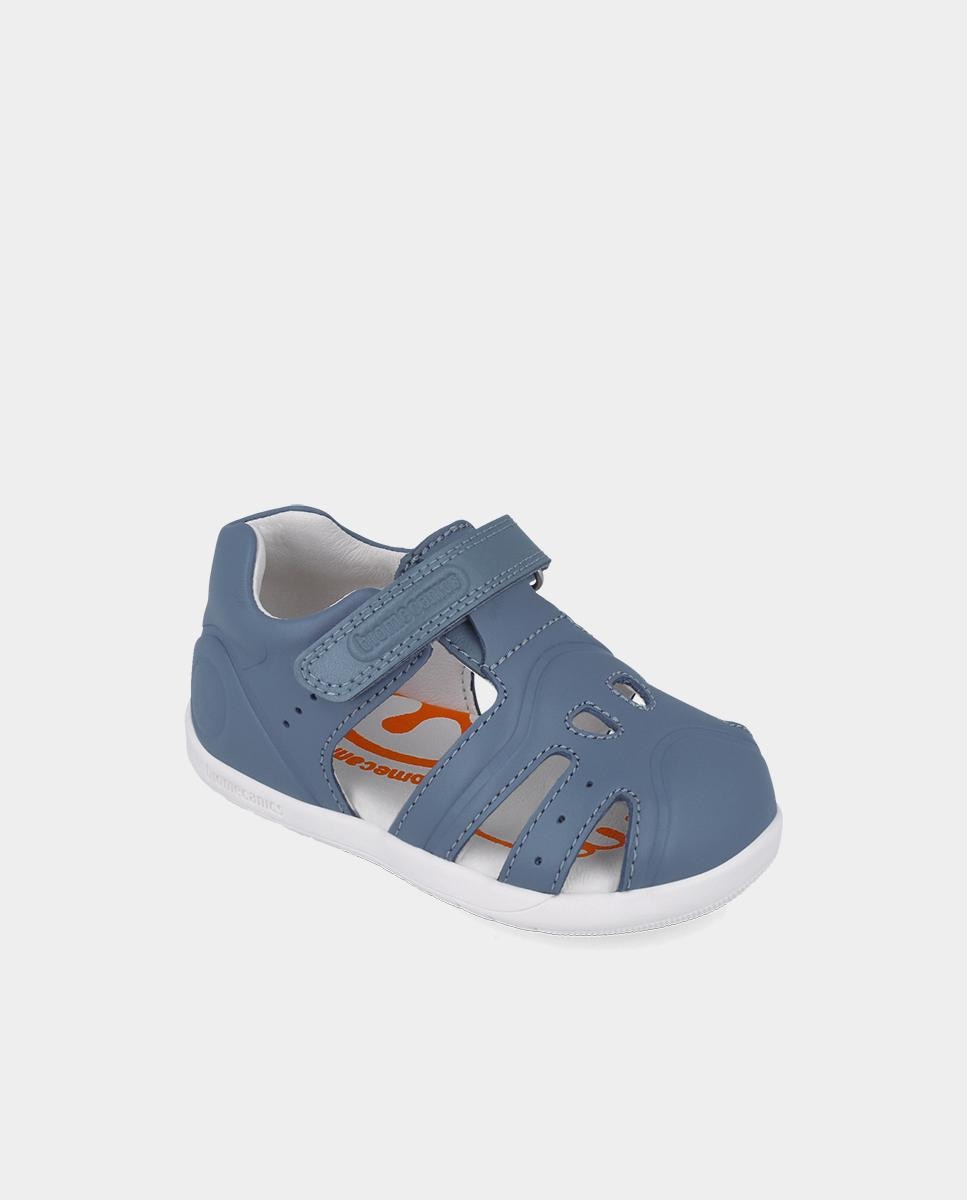 Sandálias Infantis Fechadas de Pele Fabricadas com Materiais Respeitosos e Minimalistas Biomecanics Azul-4
