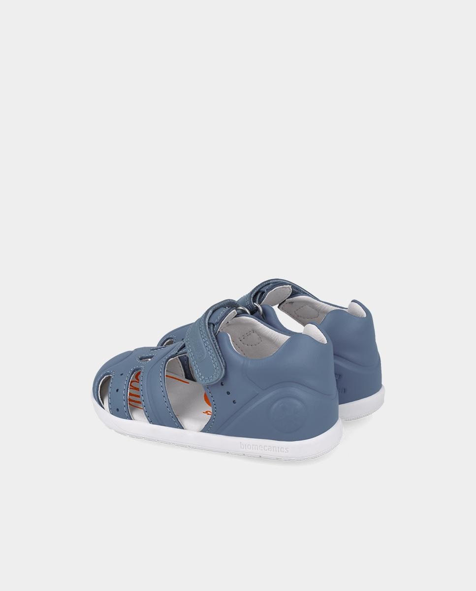 Sandálias Infantis Fechadas de Pele Fabricadas com Materiais Respeitosos e Minimalistas Biomecanics Azul-5