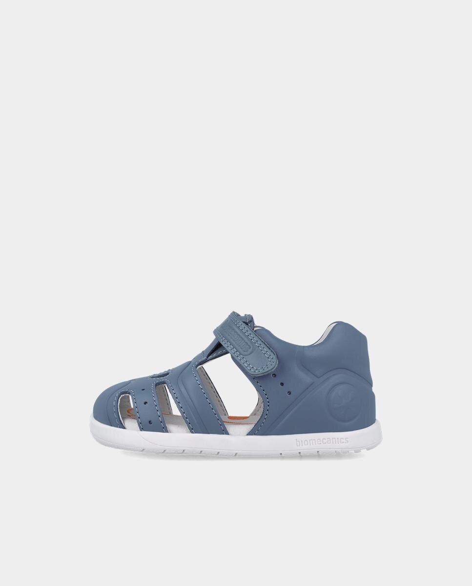 Sandálias Infantis Fechadas de Pele Fabricadas com Materiais Respeitosos e Minimalistas Biomecanics Azul-6