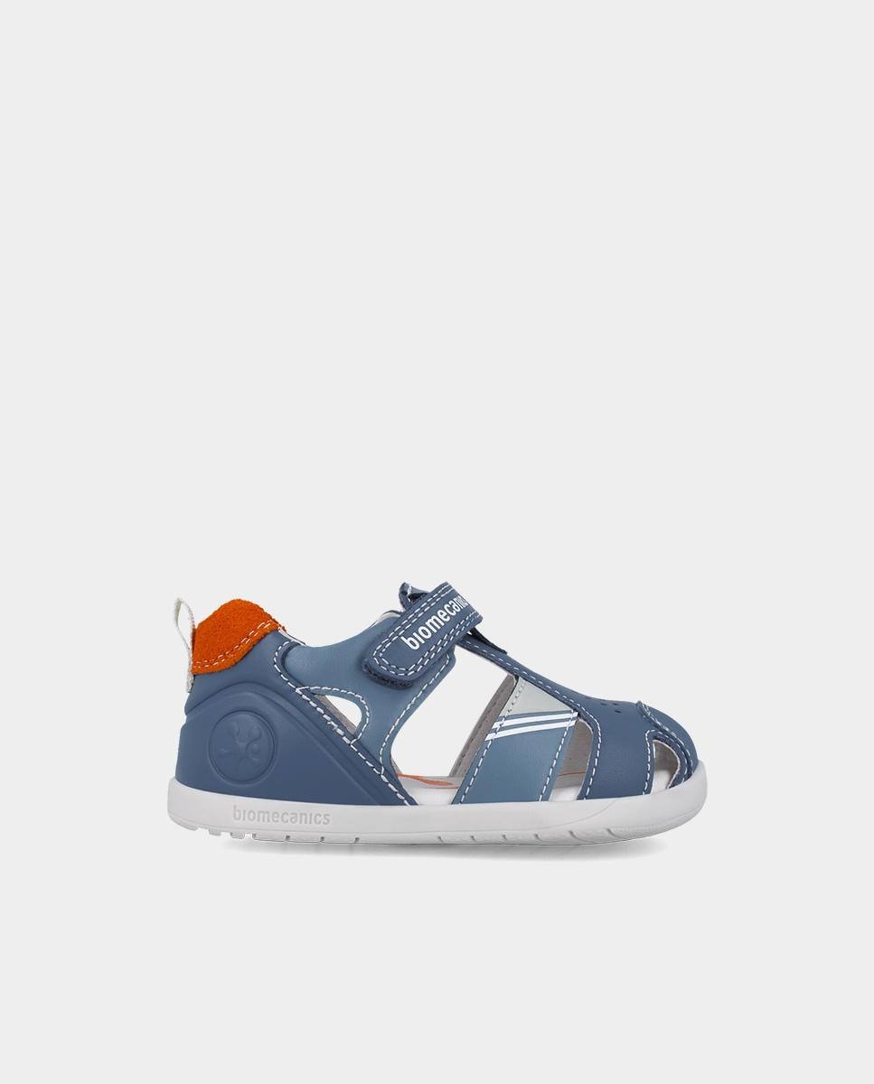 Sandálias Infantis Fechadas de Pele Fabricadas com Materiais Respeitosos e Minimalistas Biomecanics Azul-1