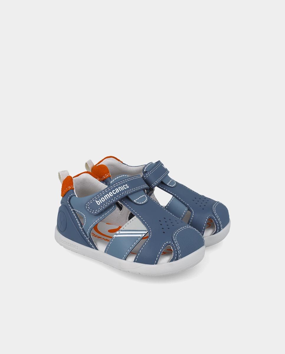 Sandálias Infantis Fechadas de Pele Fabricadas com Materiais Respeitosos e Minimalistas Biomecanics Azul-2