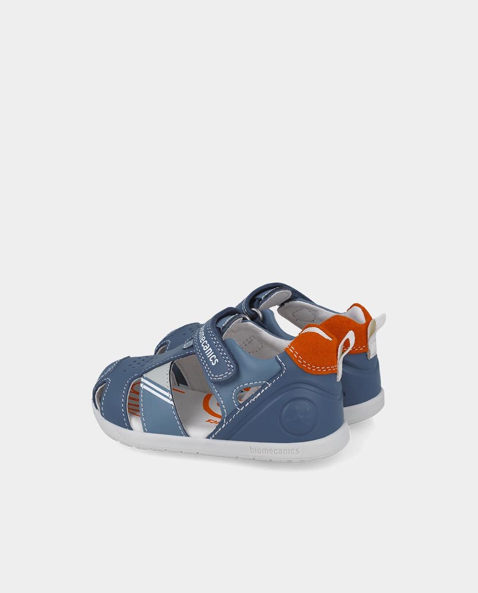 Sandálias Infantis Fechadas de Pele Fabricadas com Materiais Respeitosos e Minimalistas Biomecanics Azul-5