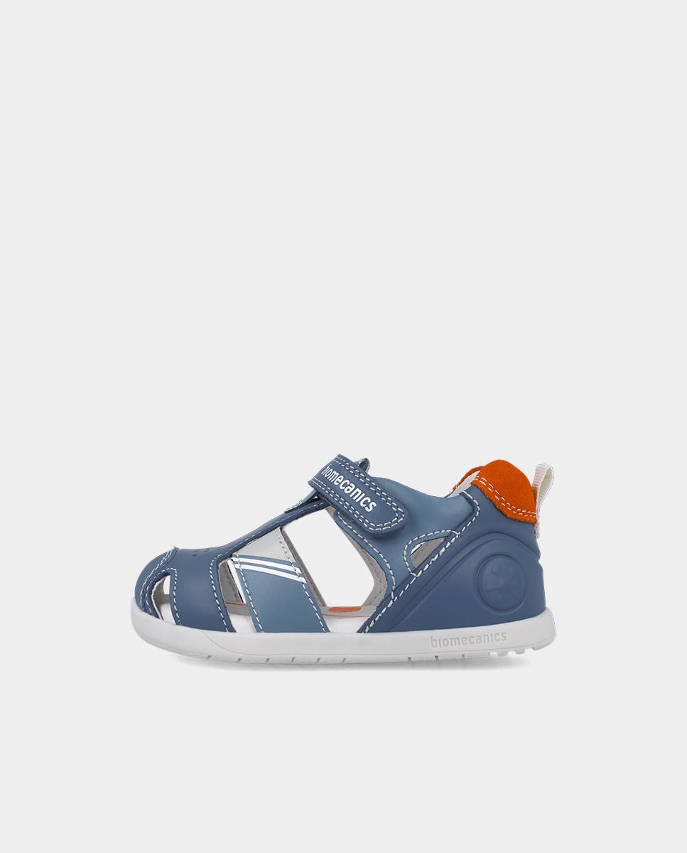Sandálias Infantis Fechadas de Pele Fabricadas com Materiais Respeitosos e Minimalistas Biomecanics Azul-6
