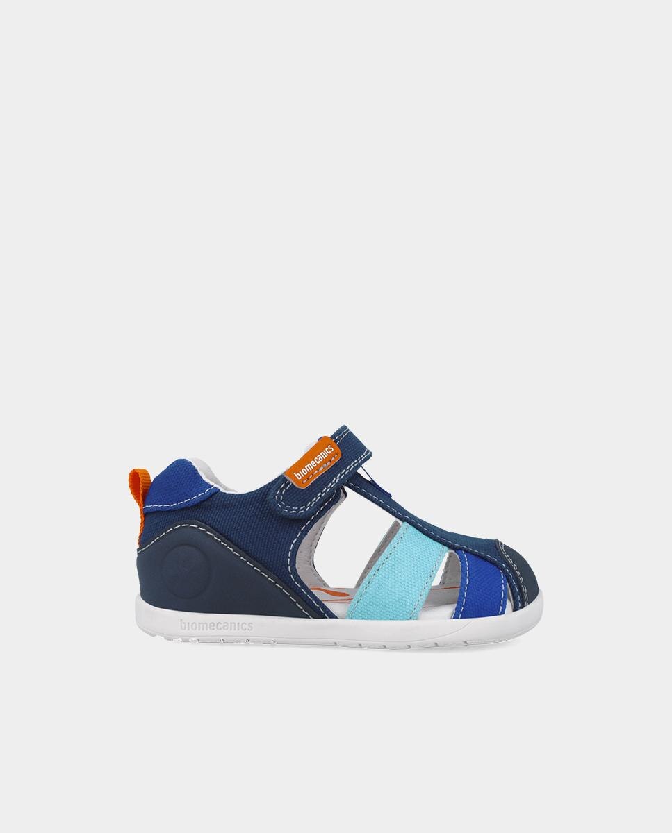Sandálias Fechadas Infantis em Lona Fabricadas com Materiais Respeitosos e Minimalistas Biomecanics Azul-1