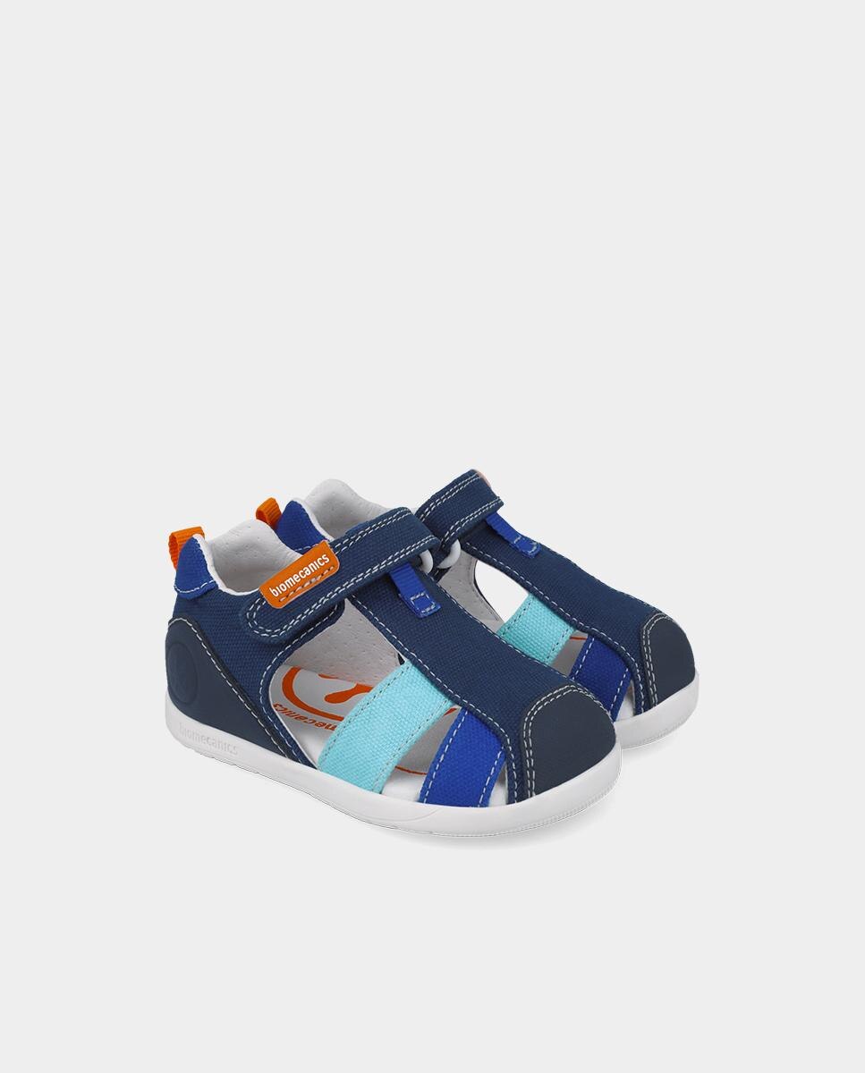 Sandálias Fechadas Infantis em Lona Fabricadas com Materiais Respeitosos e Minimalistas Biomecanics Azul-2