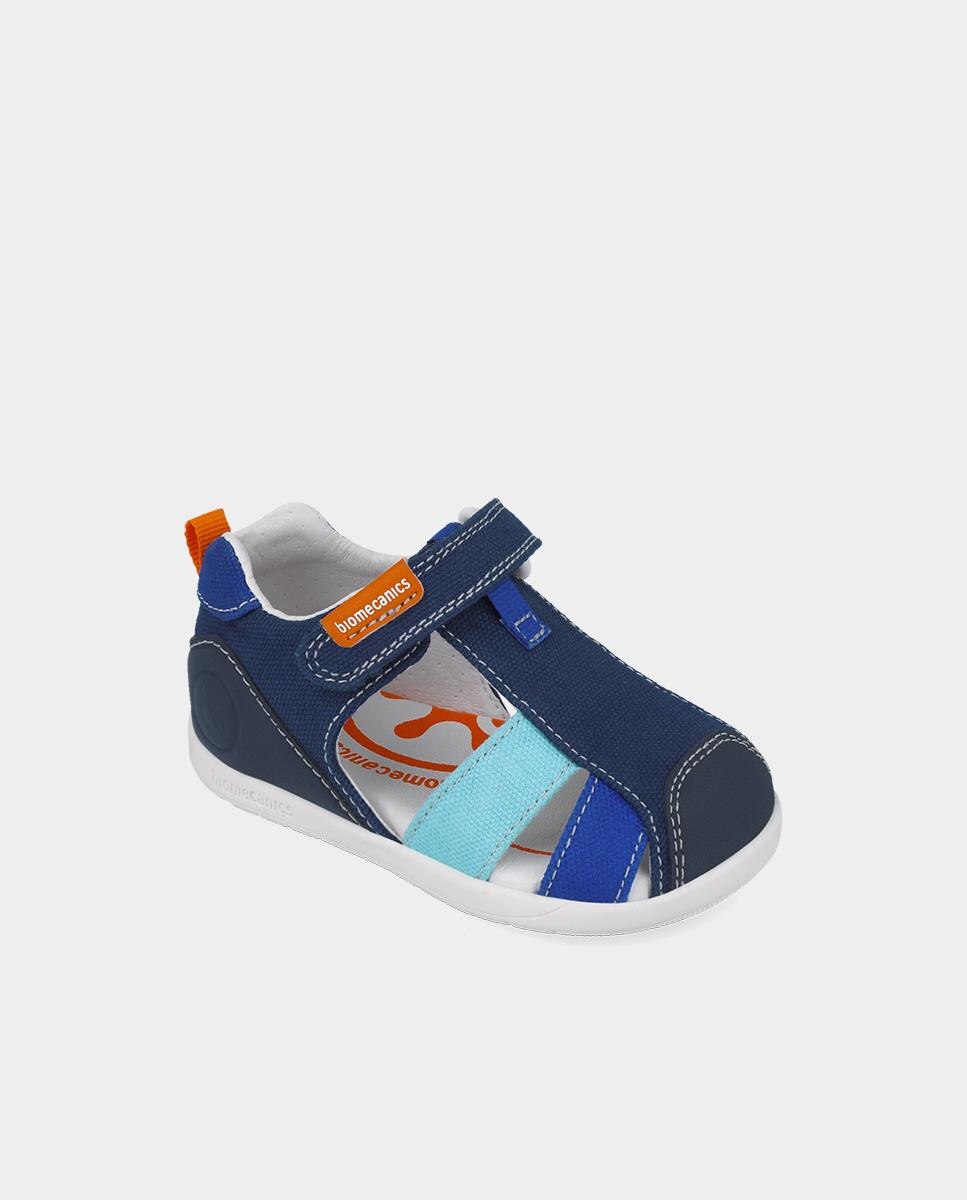 Sandálias Fechadas Infantis em Lona Fabricadas com Materiais Respeitosos e Minimalistas Biomecanics Azul-4