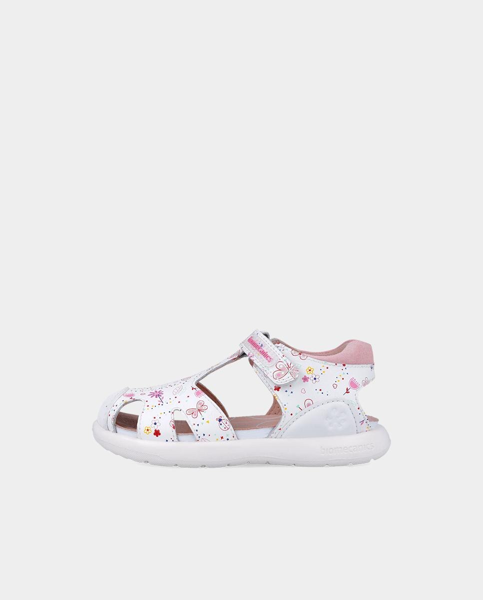Sandálias Fechadas para Criança em Pele com Estampadodo de Borboletas Biomecanics Branco-5