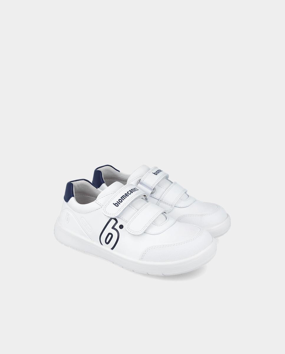 Sapatos de Cordões Infantil em Pele Respeitosos com o Crescimento Natural Do Pé Biomecanics Azul-2