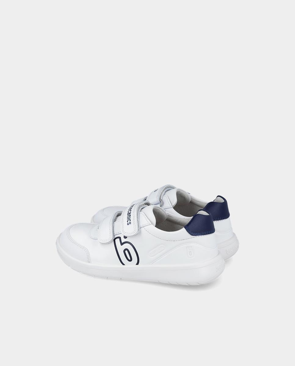Sapatos de Cordões Infantil em Pele Respeitosos com o Crescimento Natural Do Pé Biomecanics Azul-3