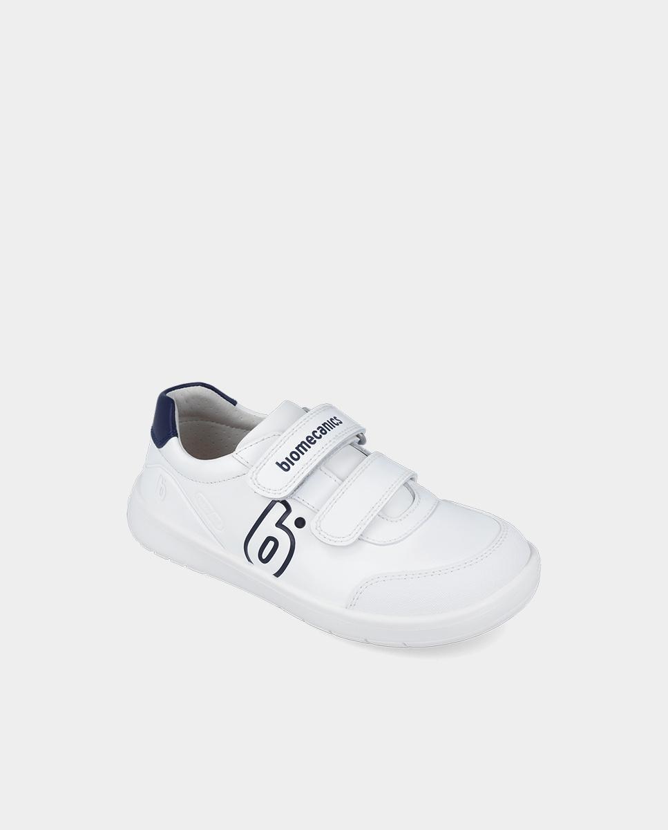 Sapatos de Cordões Infantil em Pele Respeitosos com o Crescimento Natural Do Pé Biomecanics Azul-4