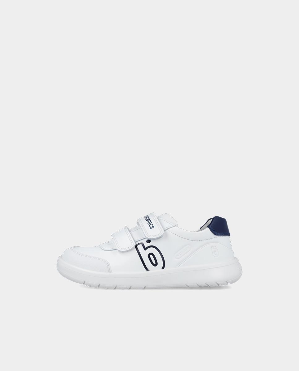 Sapatos de Cordões Infantil em Pele Respeitosos com o Crescimento Natural Do Pé Biomecanics Azul-5