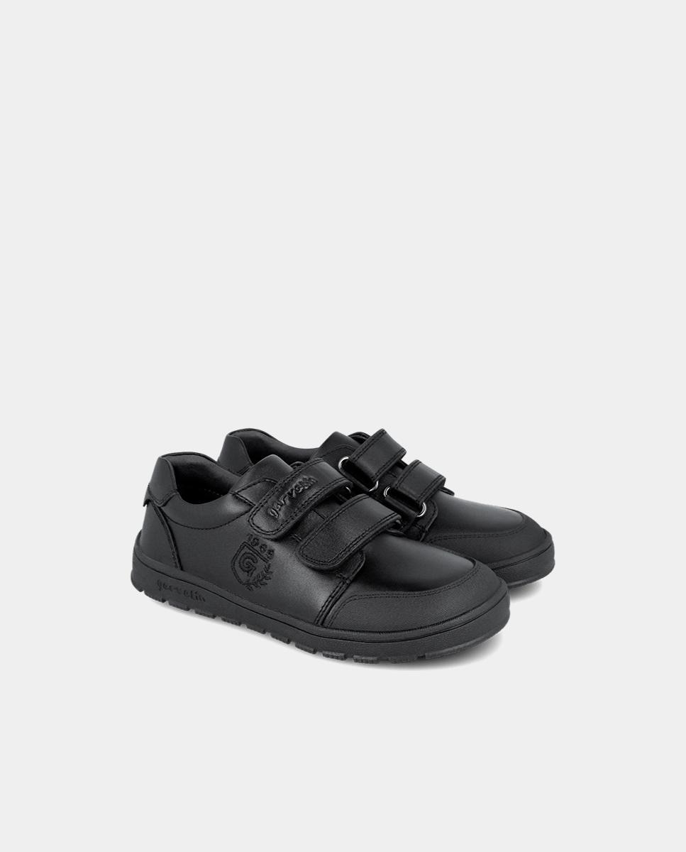 Bluchers Infantil Colegiais de Pele Respeitosos com o Crescimento Natural Do Pé Garvalín Preto-2