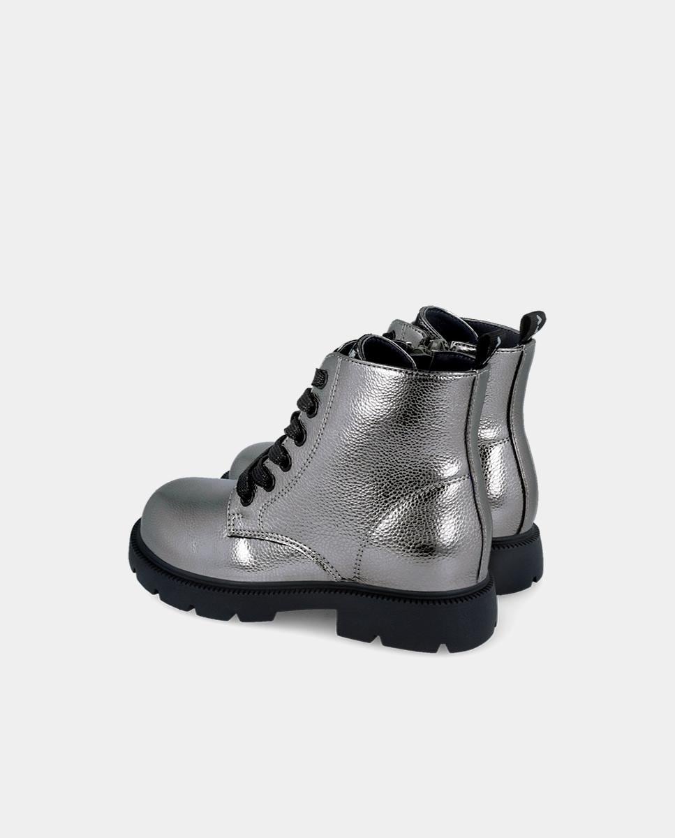 Botins Estilo Militar com Fecho Zip e Atacadores Prata-3