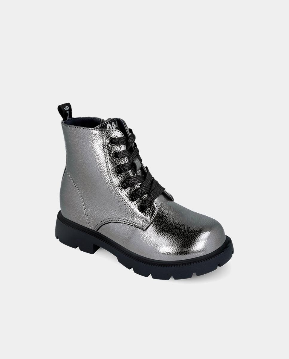 Botins Estilo Militar com Fecho Zip e Atacadores Prata-4