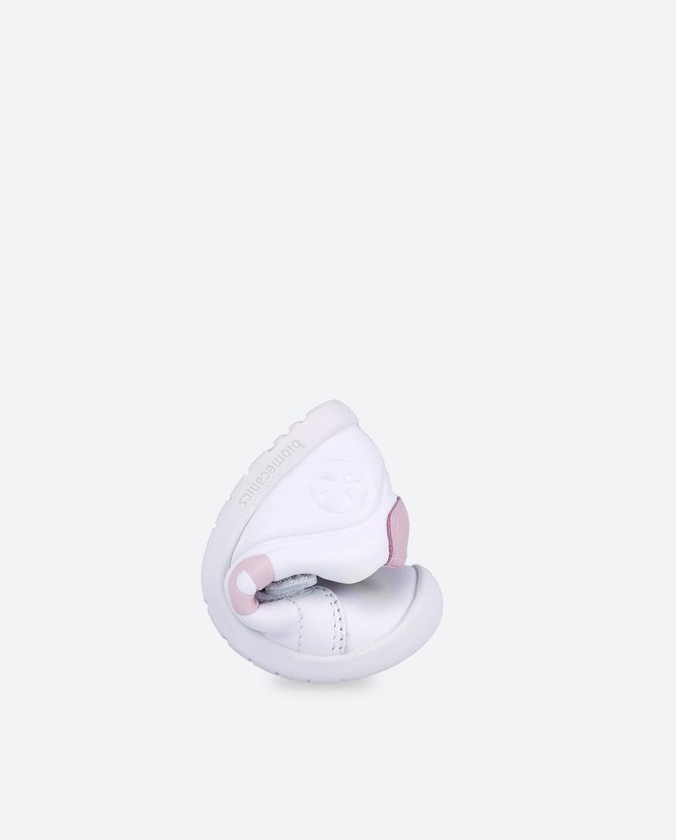 Sapatilhas de Pele Infantil Respeitosas com o Crescimento Natural Do Pé e Fecho Duplo de Velcro Rosa-3