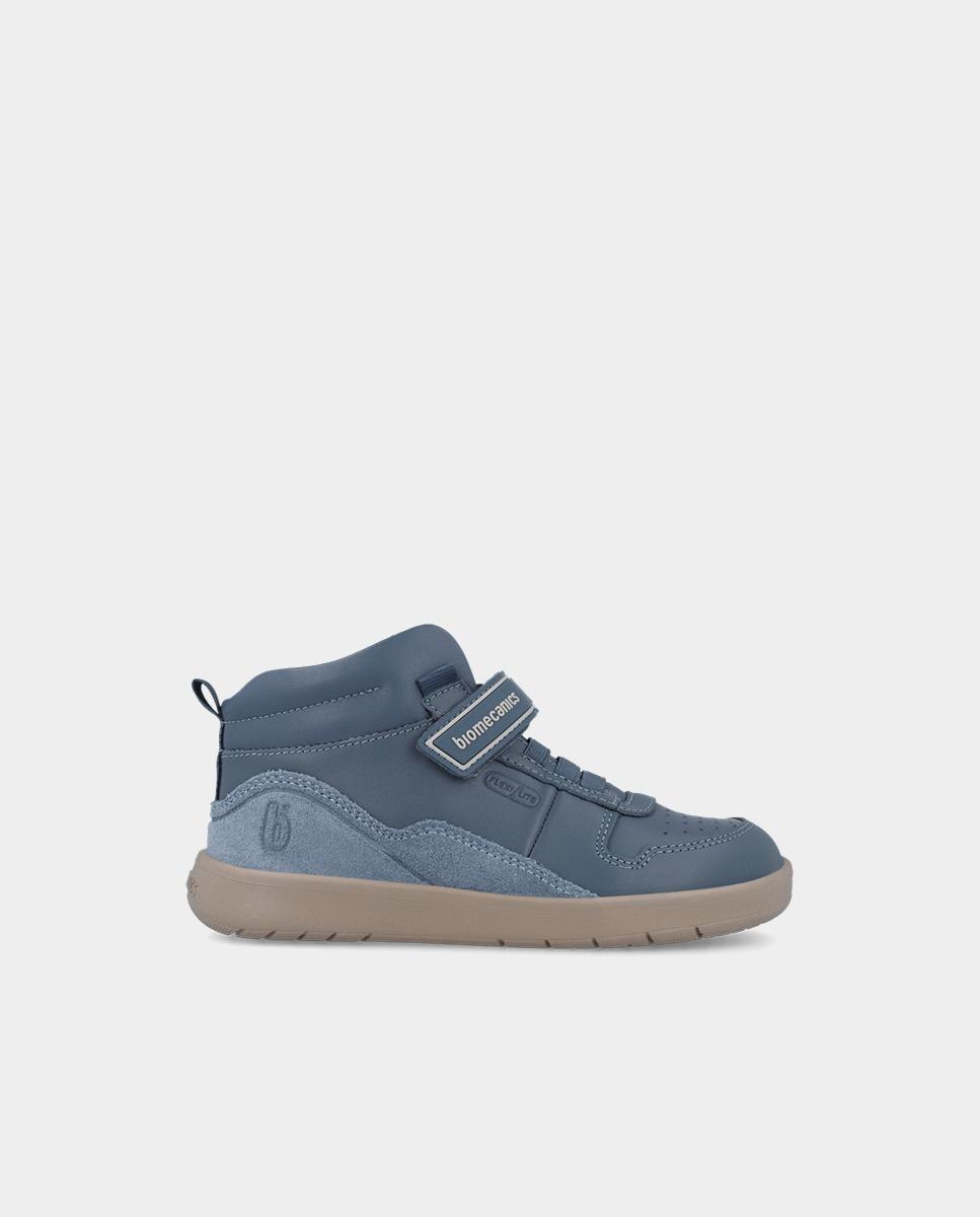 Botins Casual em Pele com Biqueira Espaçosa Azul-1