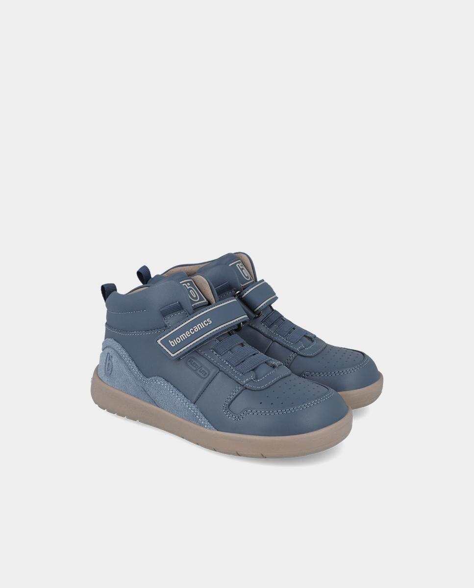 Botins Casual em Pele com Biqueira Espaçosa Azul-2