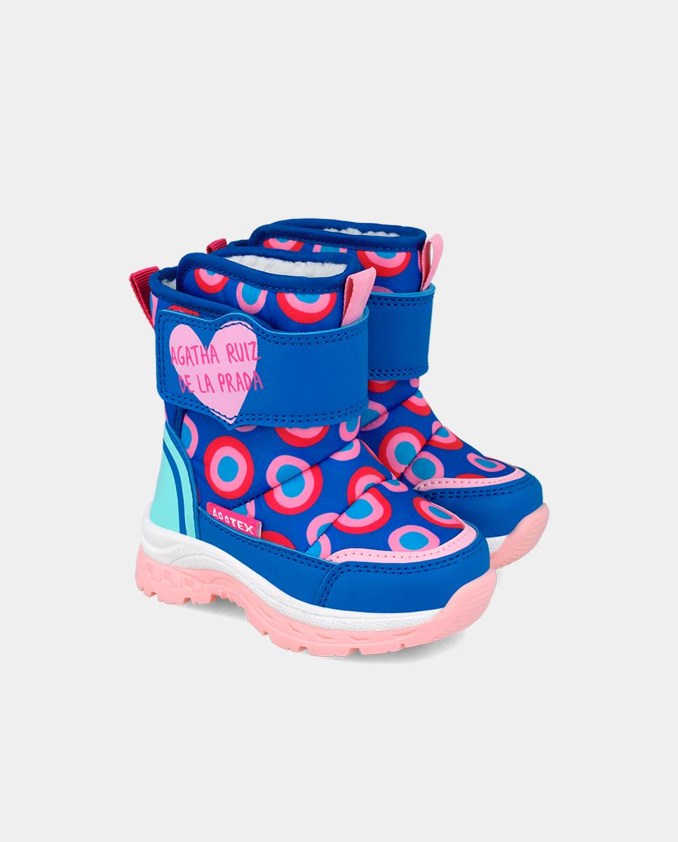 Botas com Pelo de Ovelha Interior e Estampada Azul-2