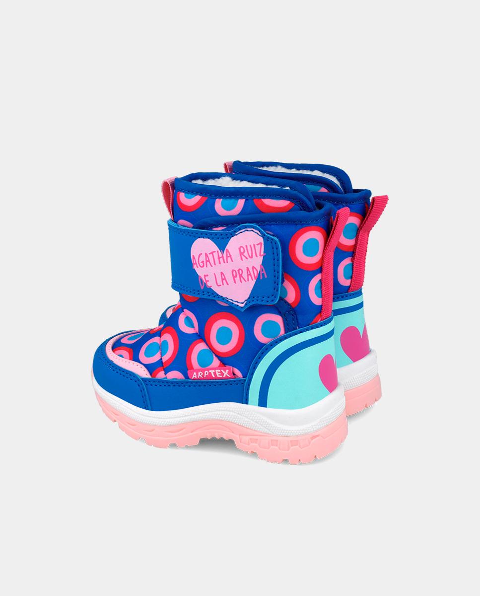 Botas com Pelo de Ovelha Interior e Estampada Azul-3