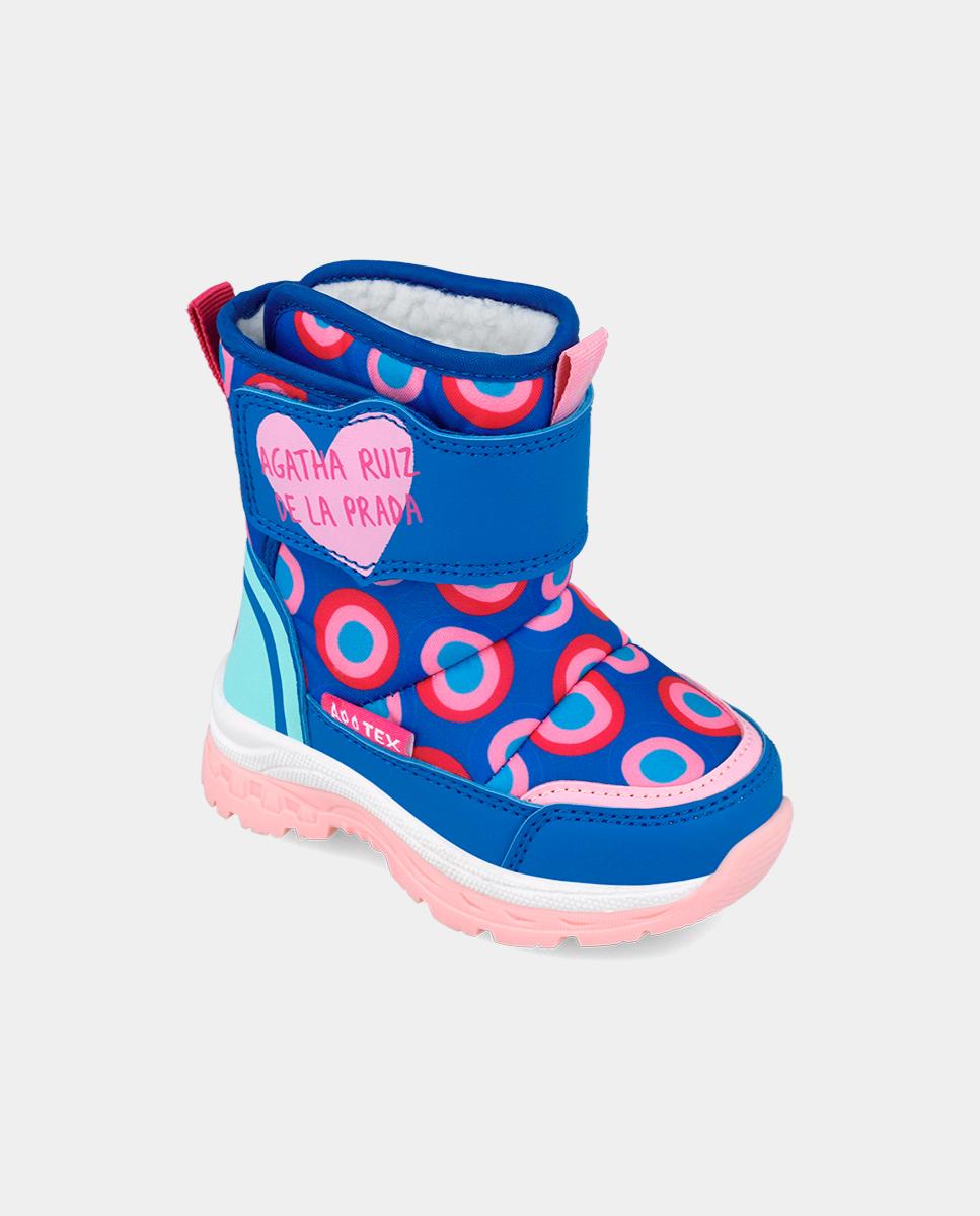 Botas com Pelo de Ovelha Interior e Estampada Azul-4