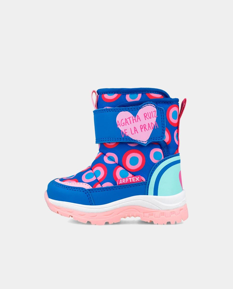 Botas com Pelo de Ovelha Interior e Estampada Azul-5