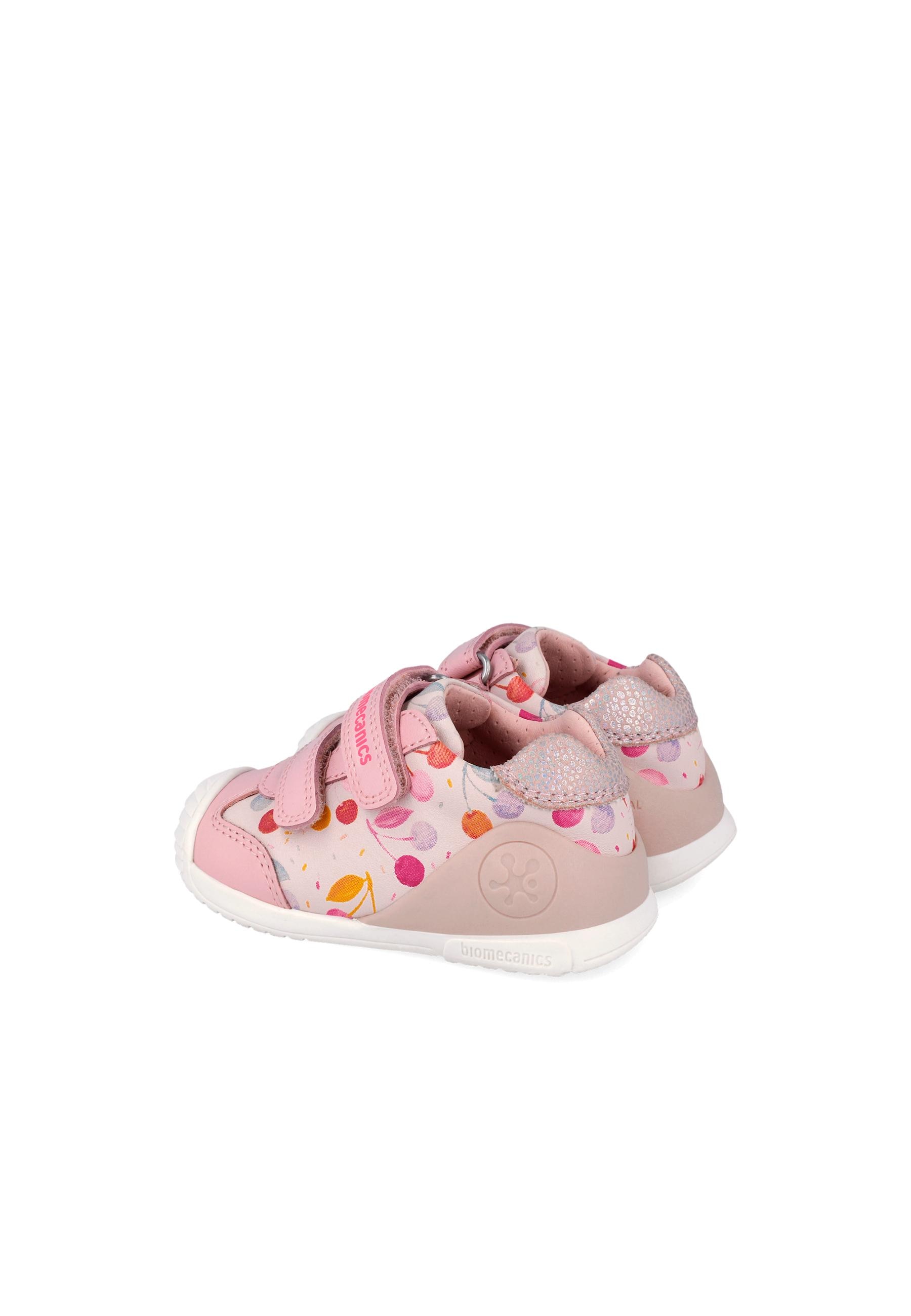 Sapatilhas de Pele para Bebés Estampadas com Velcro Biomecanics Rosa-3