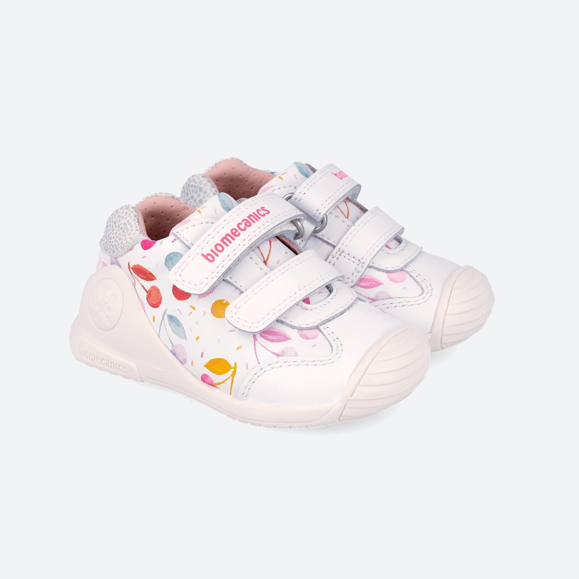 Sapatilhas de Pele para Bebés Estampadas com Velcro Biomecanics Branco / Laranja-2
