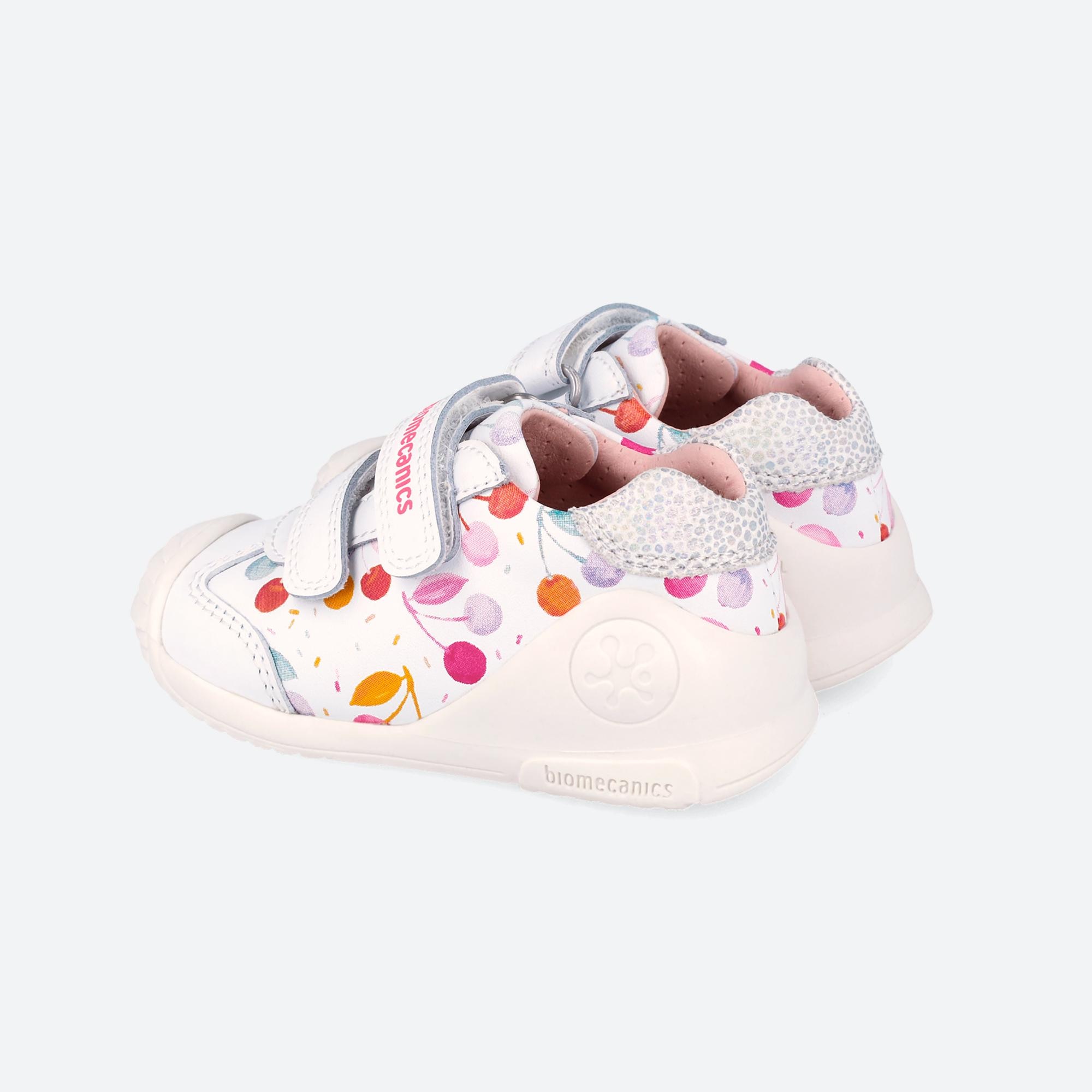 Sapatilhas de Pele para Bebés Estampadas com Velcro Biomecanics Branco / Laranja-3