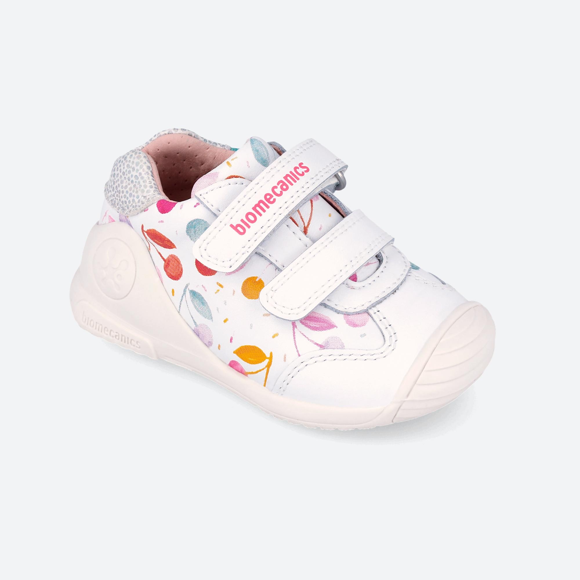 Sapatilhas de Pele para Bebés Estampadas com Velcro Biomecanics Branco / Laranja-4