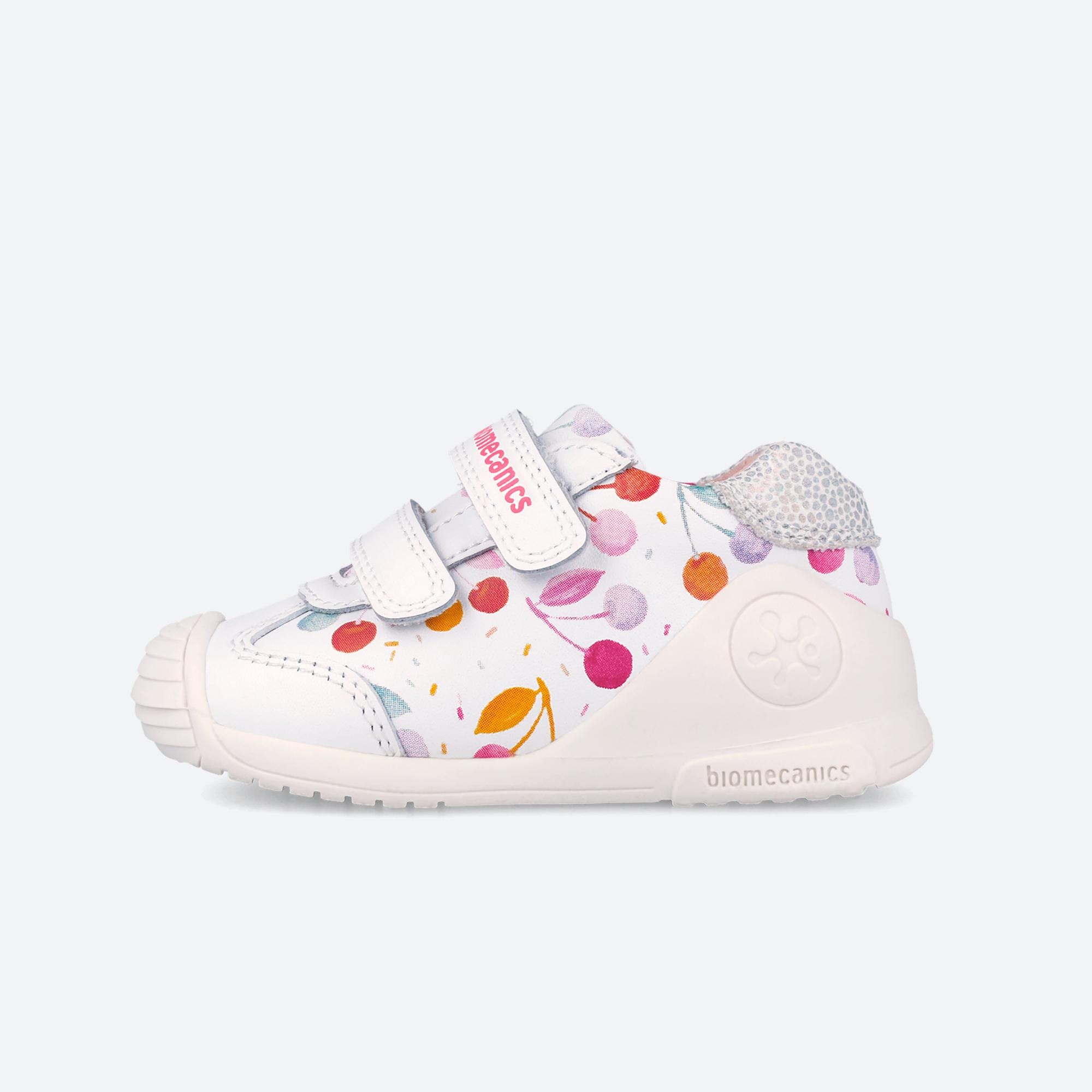 Sapatilhas de Pele para Bebés Estampadas com Velcro Biomecanics Branco / Laranja-5