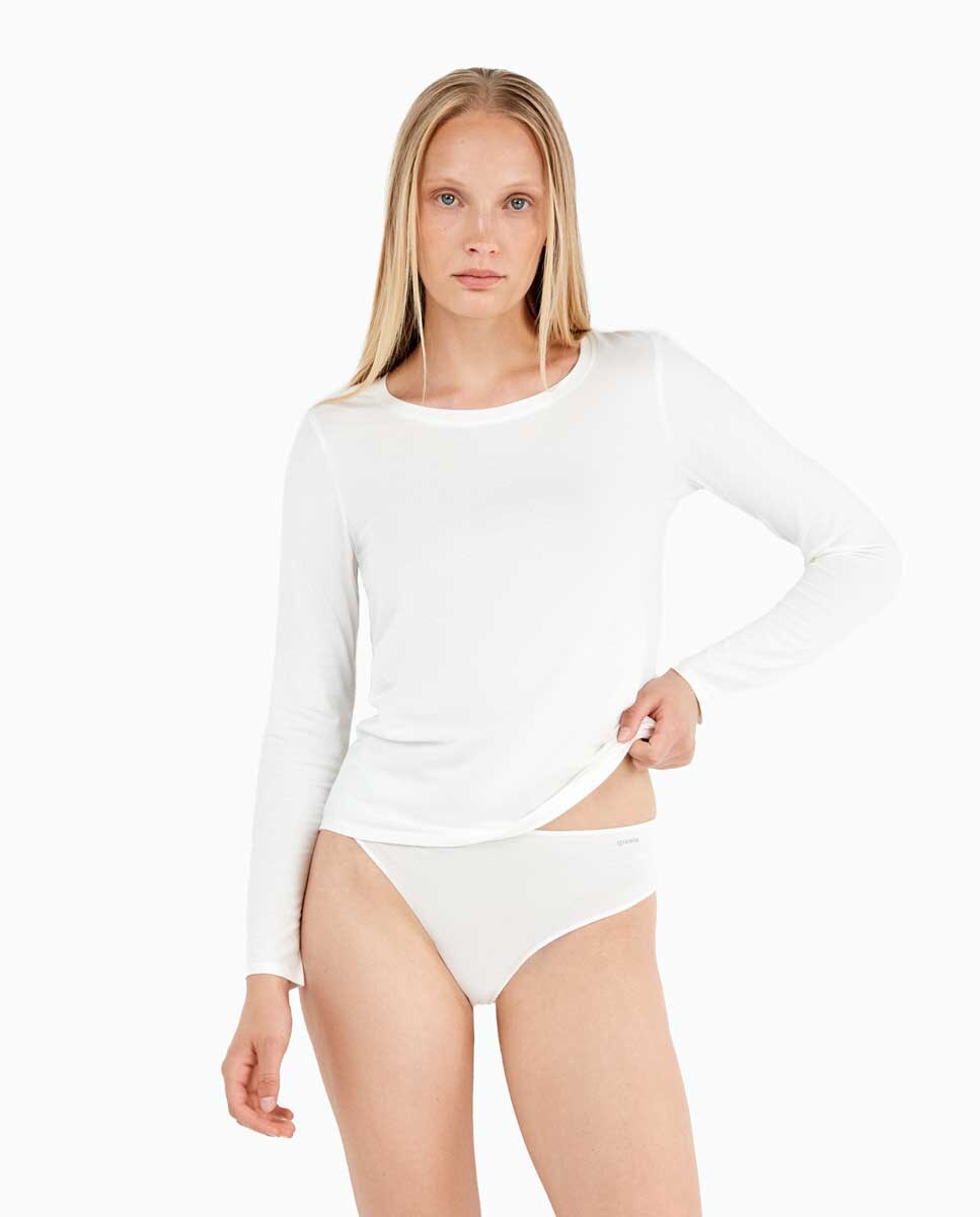 T-shirt Interior de Manga Comprida em Algodão Orgânico Branco-2