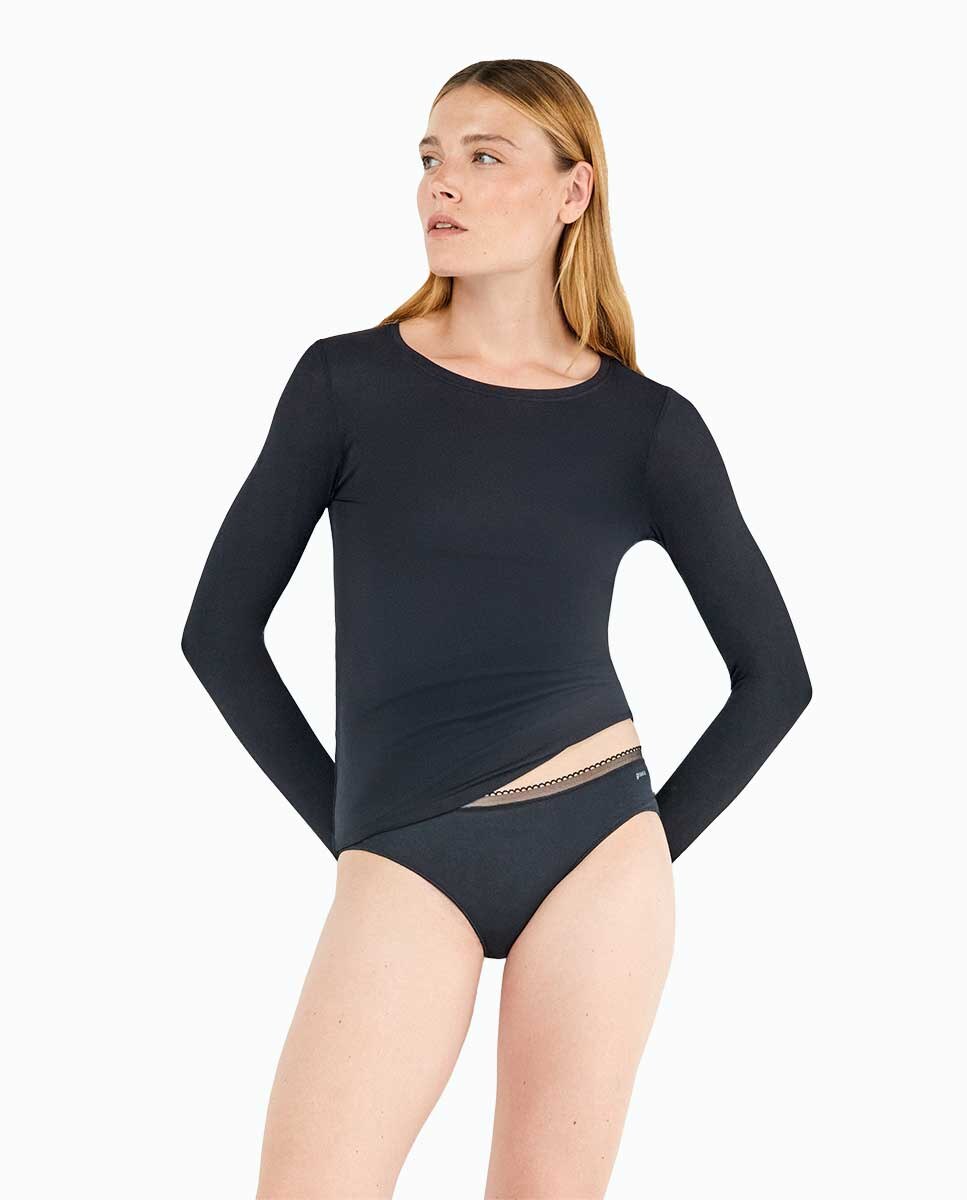 Cueca Básica Midi com Elásticos Extraplanos Preto-2
