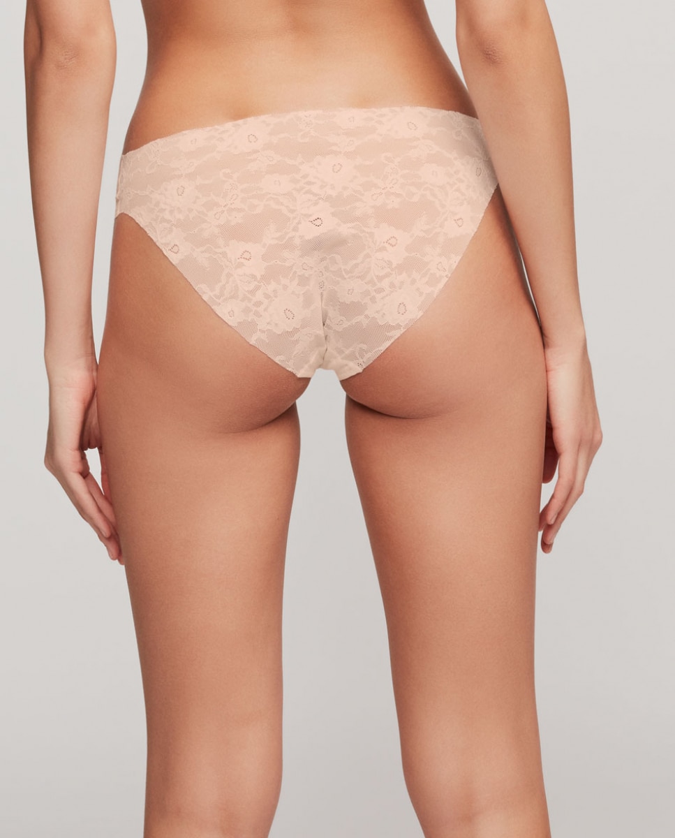 Cueca Clássica de Corte a Laser em Tecido de Renda Bege-4