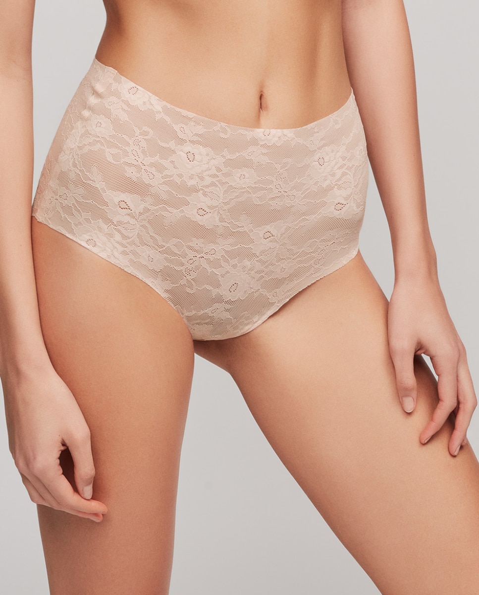 Cueca Alta Envolvente de Corte a Laser Bege-1
