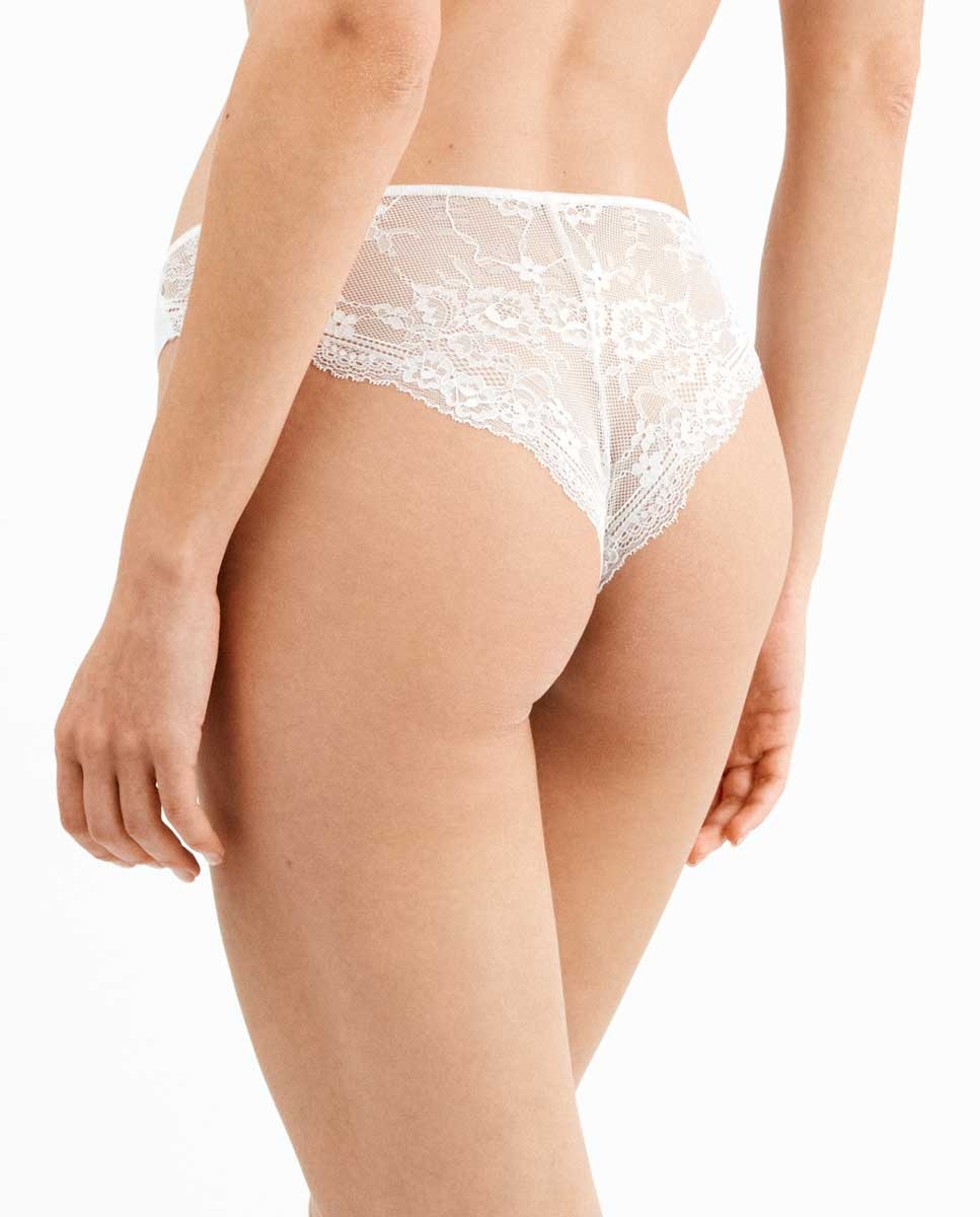Cueca Brasileira Cortada a Laser em Renda e Microfibra Branco-marfim-3