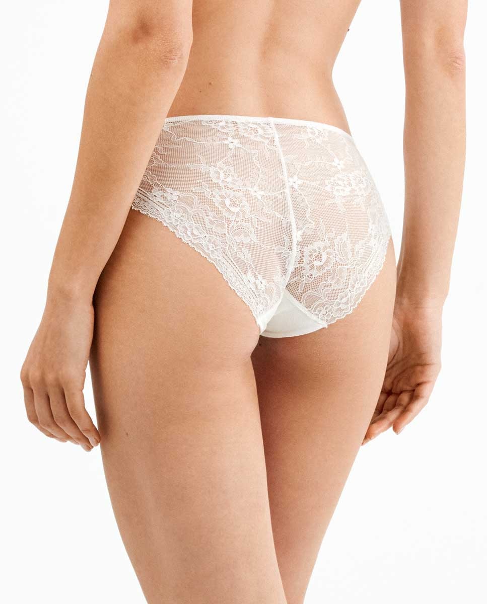 Cueca Clássica Cortada a Laser em Renda e Microfibra Branco-3