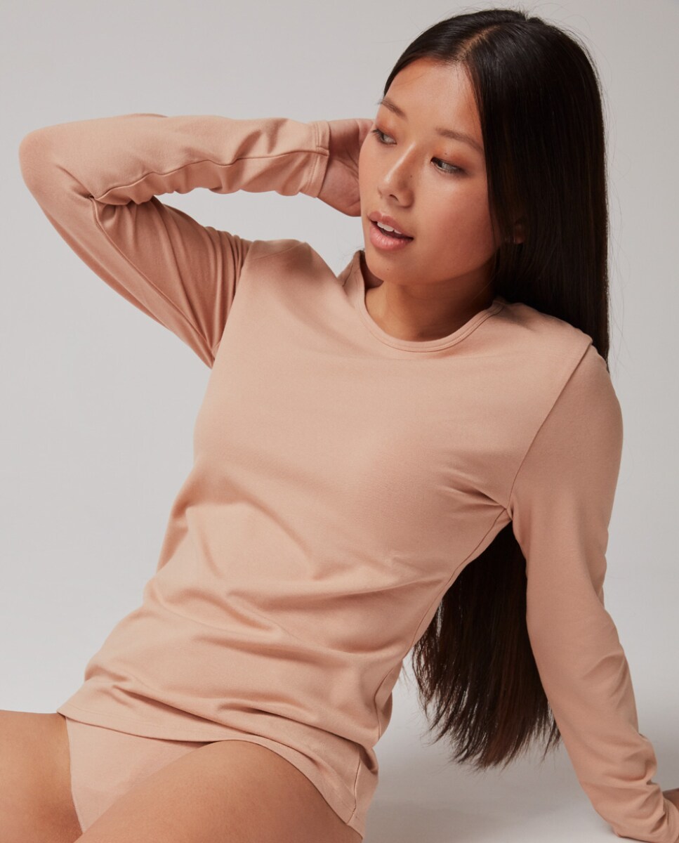 T-shirt Térmica em Tecido Eko de Manga Comprida Bege-1