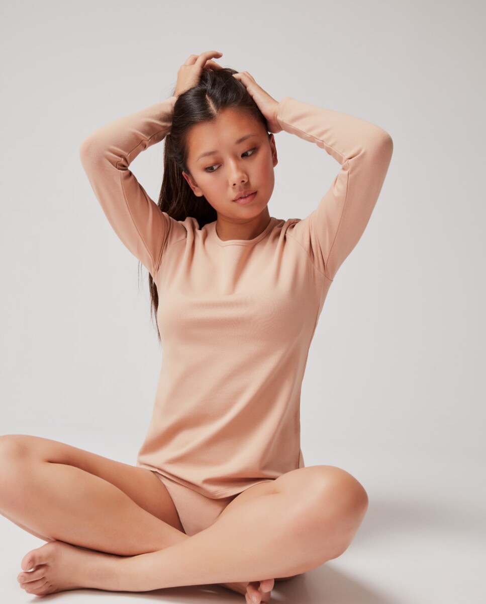 T-shirt Térmica em Tecido Eko de Manga Comprida Bege-2